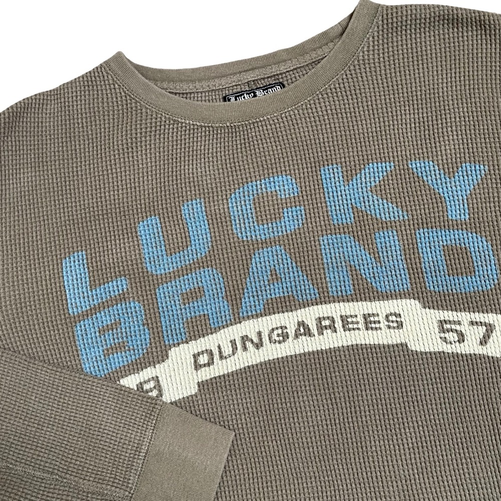 Lucky Brand Dungarees Thermal Shirt Mens XL Brown Waffle Knit Long Sleeve